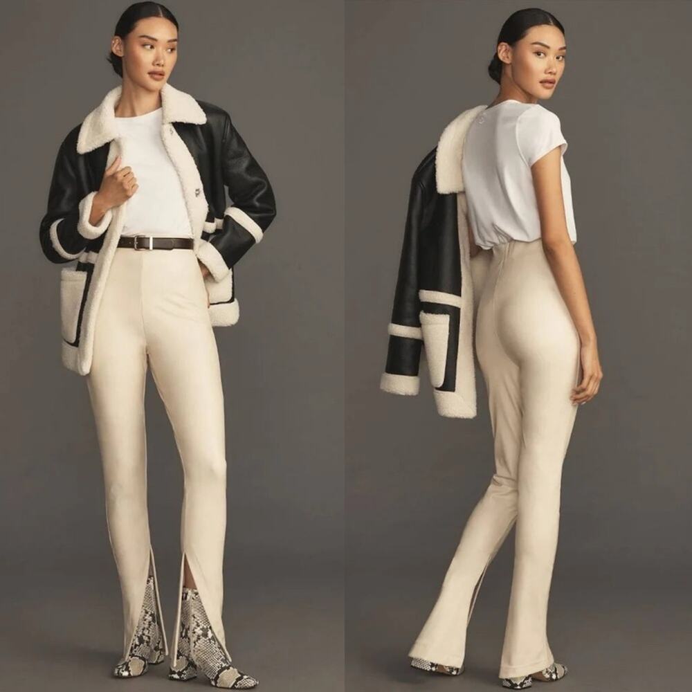 Avec Les Filles High-Waisted Faux Leather Slit Leggings Cream - Picture 12 of 12